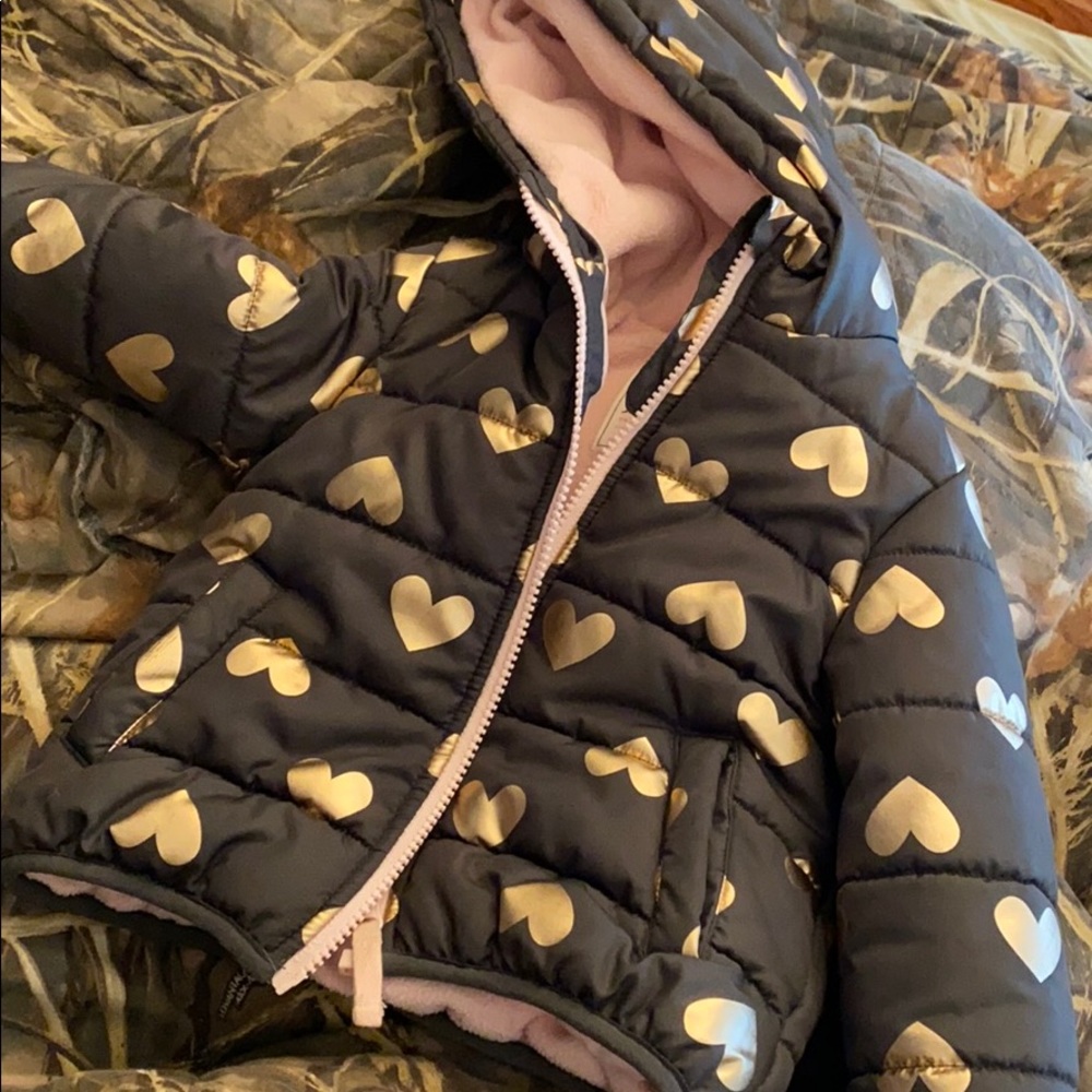 Heart and grey puffer jacket